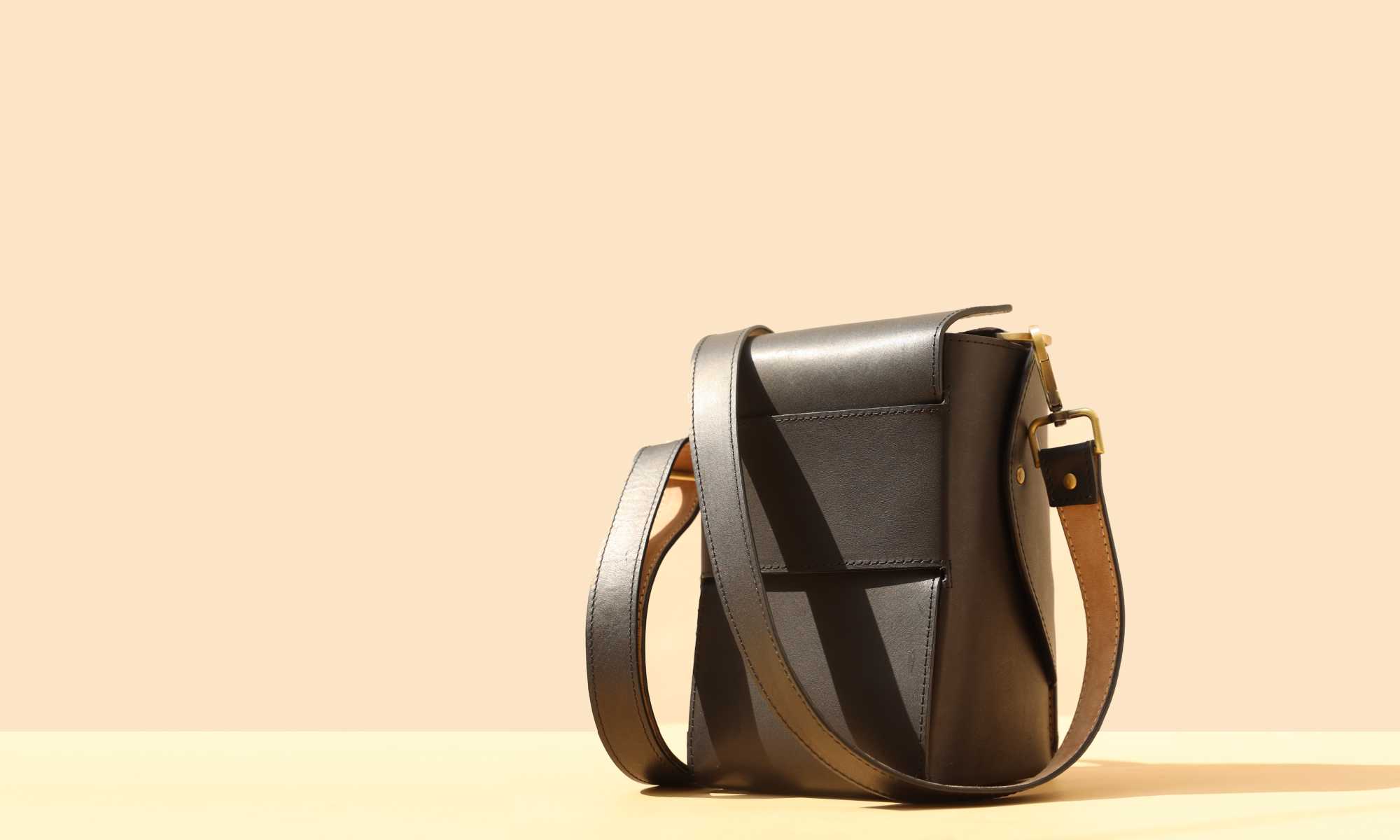 Handmade Minimal Modern and Classic Black Leather Box Sling Crossbody bag for Women