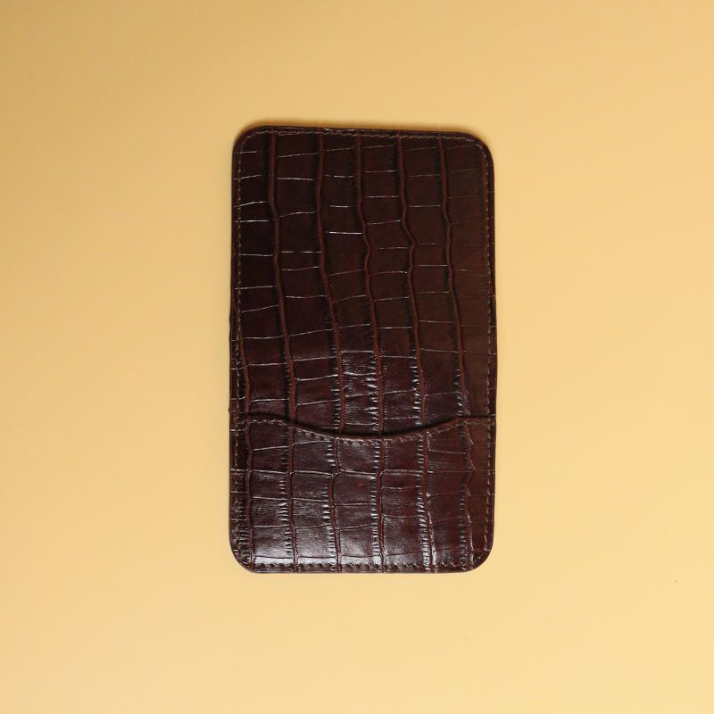 Crocodile Texture Slim Card Wallet in Maroon