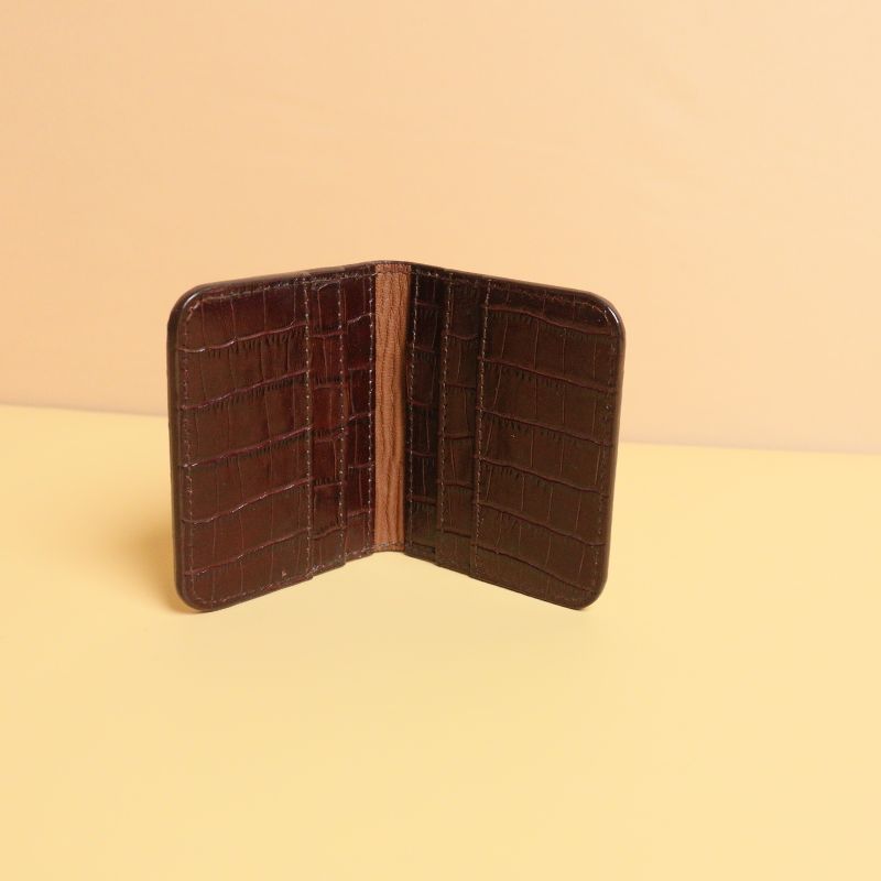 Deep Red Handmade Bifold Card Wallet with tan sheep leather lining open view