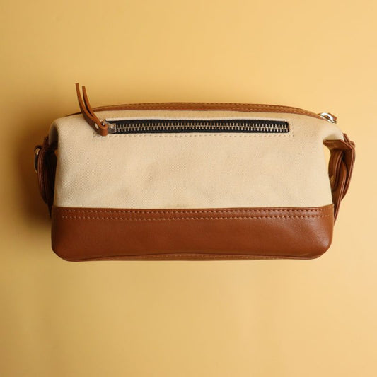 Leather & Canvas Dopp Kit in Off-White