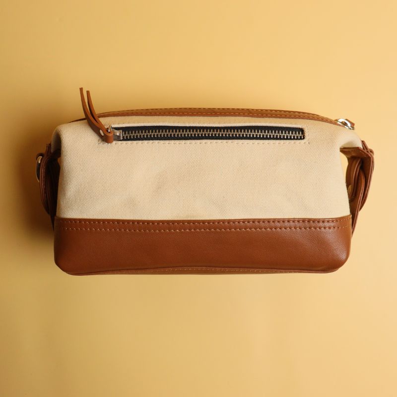 Leather & Canvas Dopp Kit in Off-White