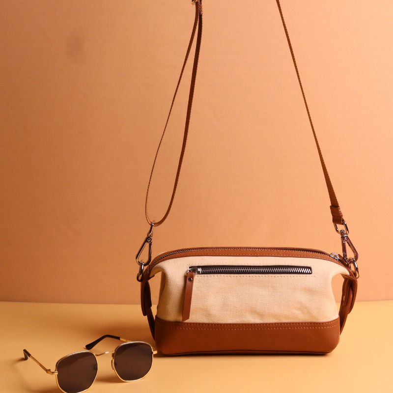Leather & Canvas Dopp Kit in Off-White