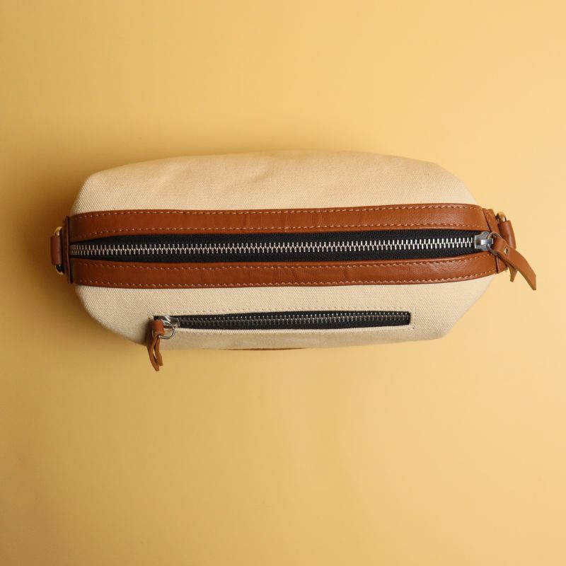Leather & Canvas Dopp Kit in Off-White