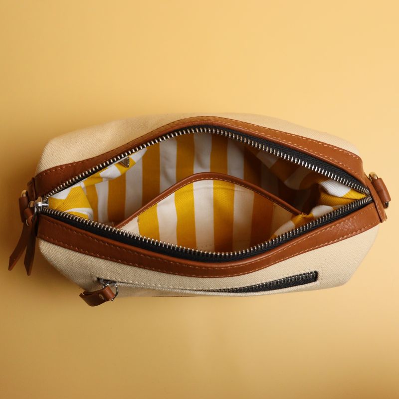 Leather & Canvas Dopp Kit in Off-White