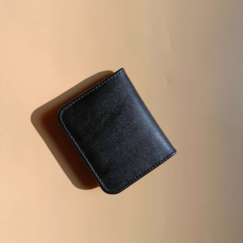Back Closed View of a Black Leather Bifold Card Wallet