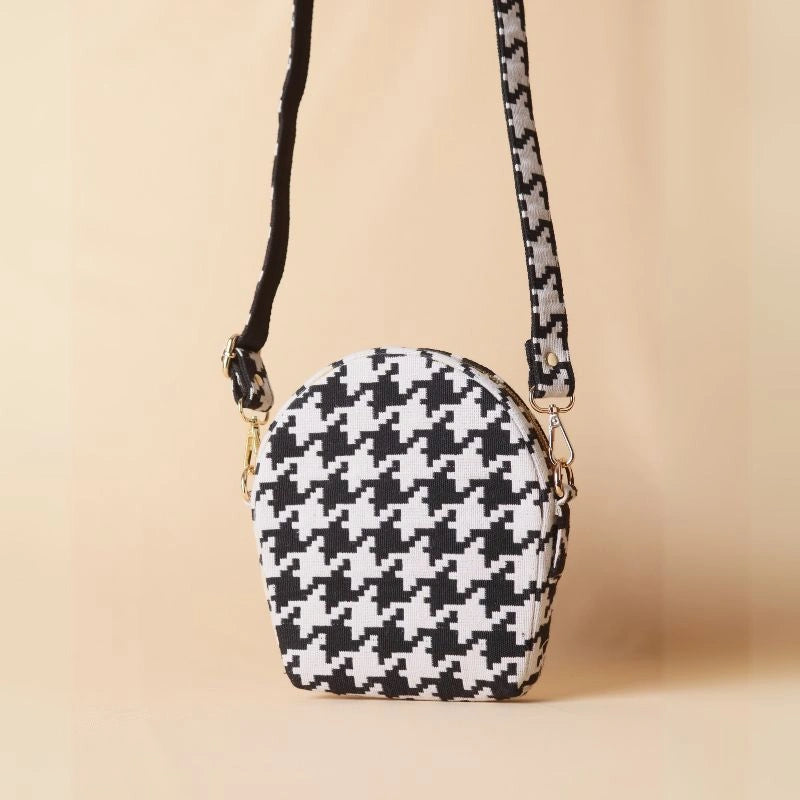 Canvas Sling bag with black and white houndstooth weave