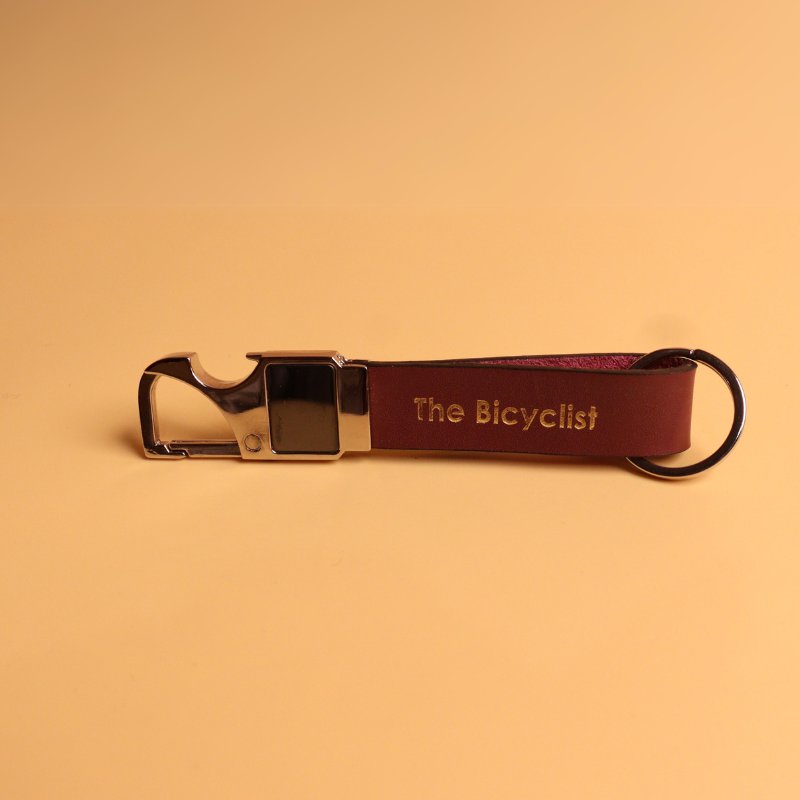 Deep Red Leather Loop Keychain with a Metal spring Hook in electroplated chrome finish