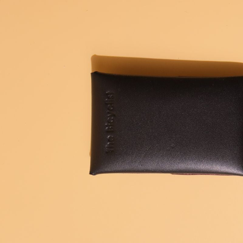 Compact Card Holder-Black Full grain Bovine leather-gold metal snap button-back detail view-The Bicyclist