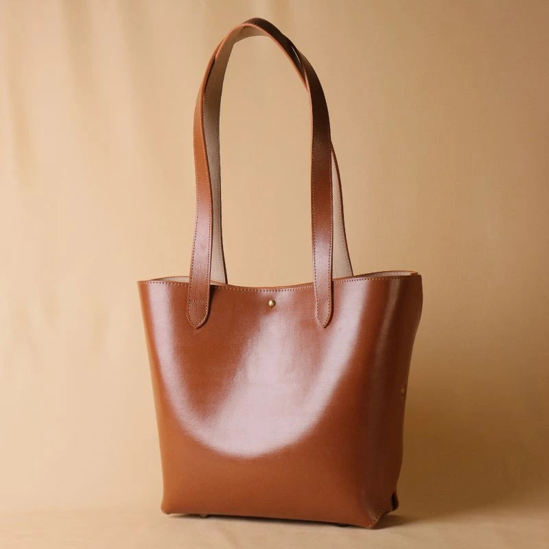 Genuine Leather Tote Handbag in Classic Tan – Bicyclist: Handmade