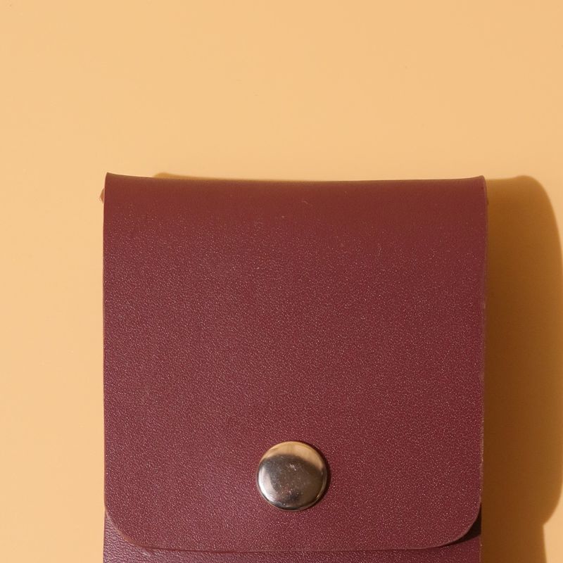 Small Compact Card Holder - Maroon Full grain Bovine leather - gold metal snap button - front view - The Bicyclist