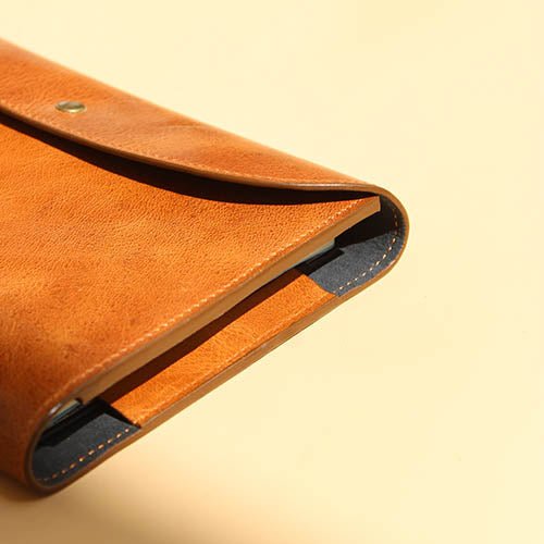 Minimal Handmade A5 Note Book Cover in genuine classic tan leather a perfect birthday and anniversary gift- The Bicyclist