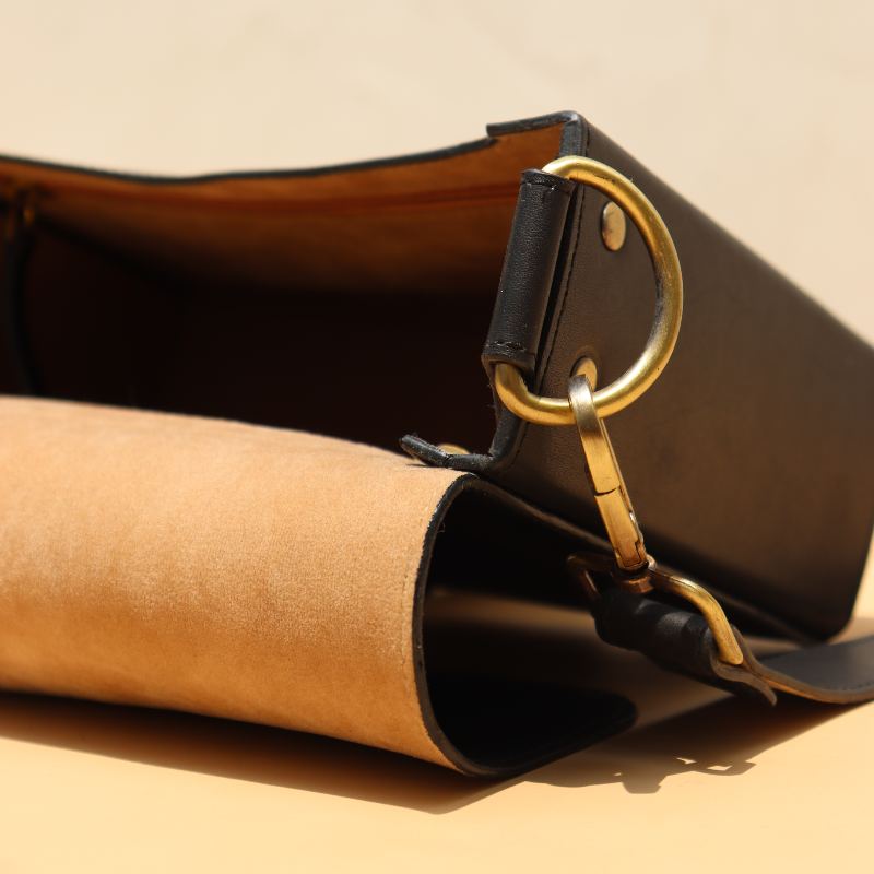 Box Sling Bag  Crossbody Shoulder Satchel for Women in Black Handmade premium full grain genuine Leather: The Bicyclist