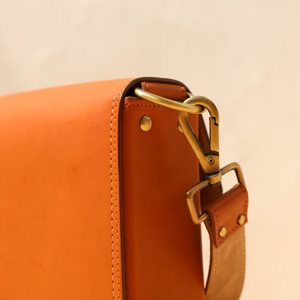 Genuine Leather Handmade Luxury Minimal box bag Crossbody unisex purse Day Side Sling Satchel Bag in Orange: The Bicyclist