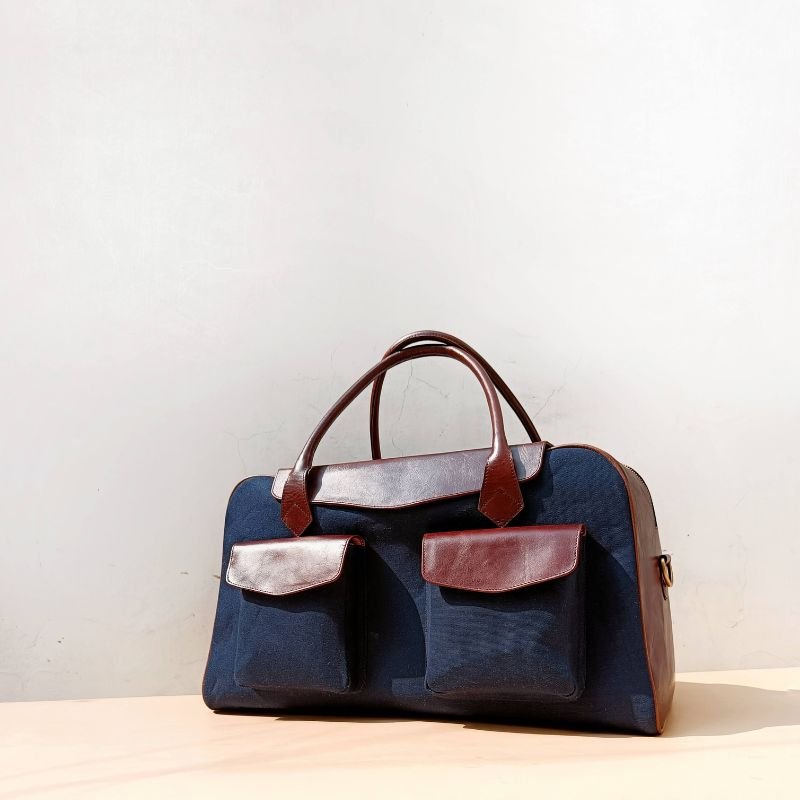 Canvas and Leather Shoulder Travel Bag - Bicyclist: Handmade Leather Goods Leather Goods bicyclistshop