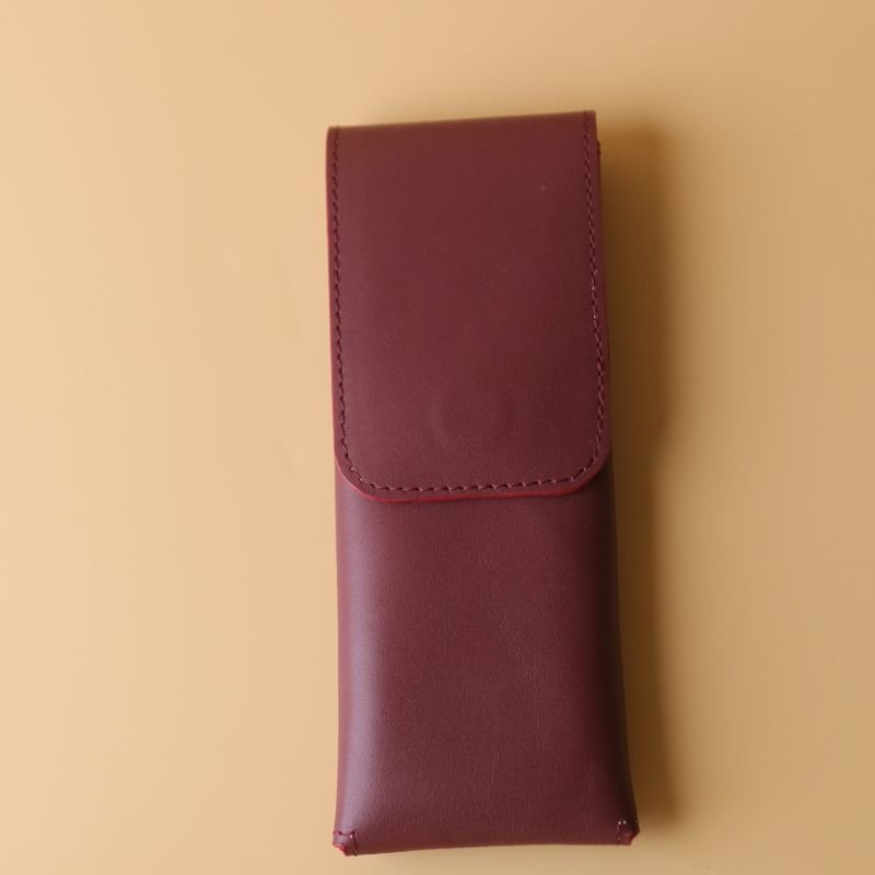 Leather Pouch for Spectacles Pens in Maroon