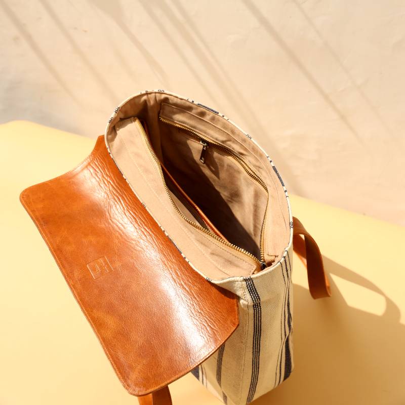 Minimal Modern Unisex Oversized Canvas and Leather Shoulder Laptop Tote Bag with Zipper for work and office - The Bicyclist