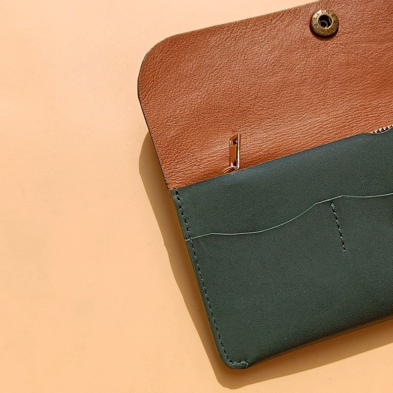 Slim Long Wallet for Women in Dark Green - Bicyclist: Handmade Leather Goods Leather Goods bicyclistshop