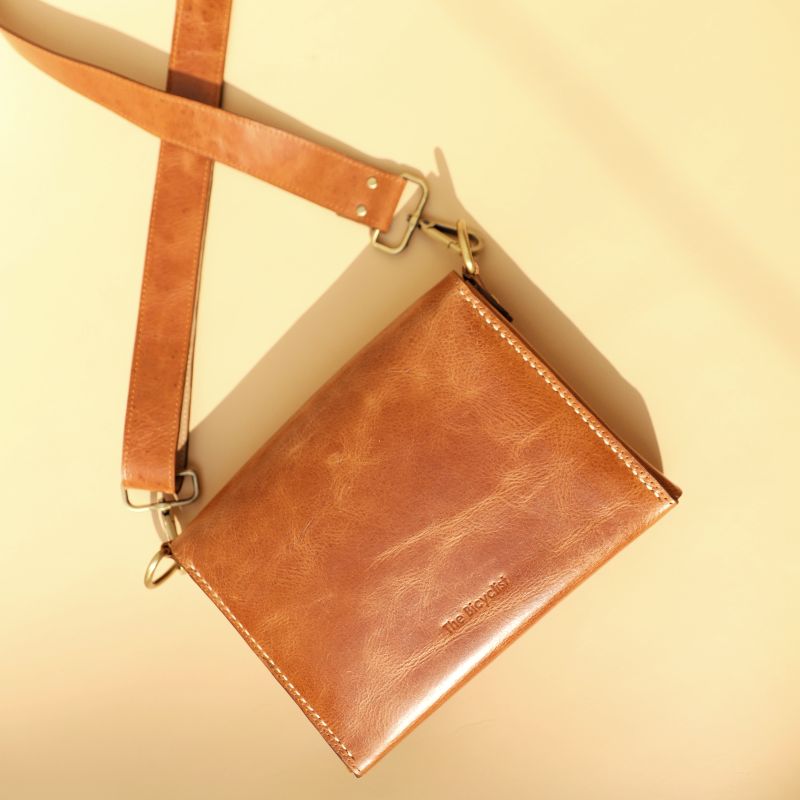 Tan Brown Crossbody Shoulder Unisex Sling Bag: Zoe - Bicyclist: Handmade Leather Goods Leather Goods bicyclistshop