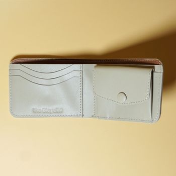 Off White bifold leather wallet with coin pouch and tan leather lining