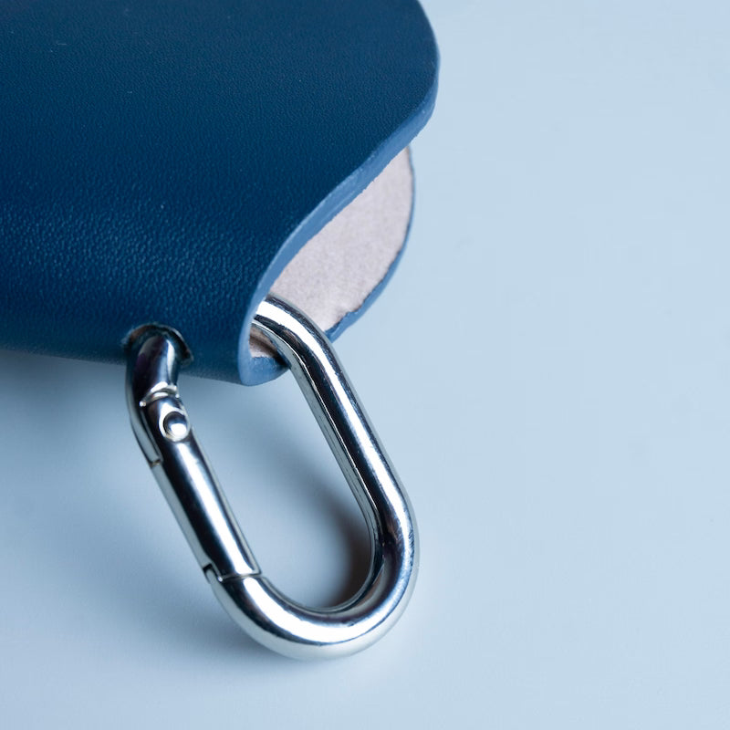 Navy Blue Leather Eyeglass Case & Sunglasses Cover Pouch with Neck Strap and Bag Clip