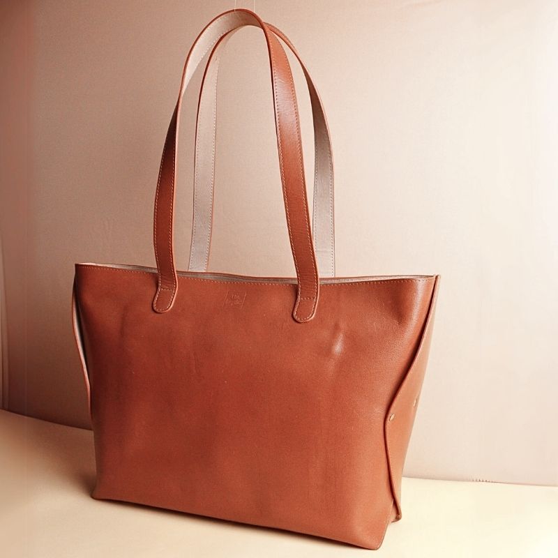 Work Tote in Classic Tan with Zipped Closure: Lilly