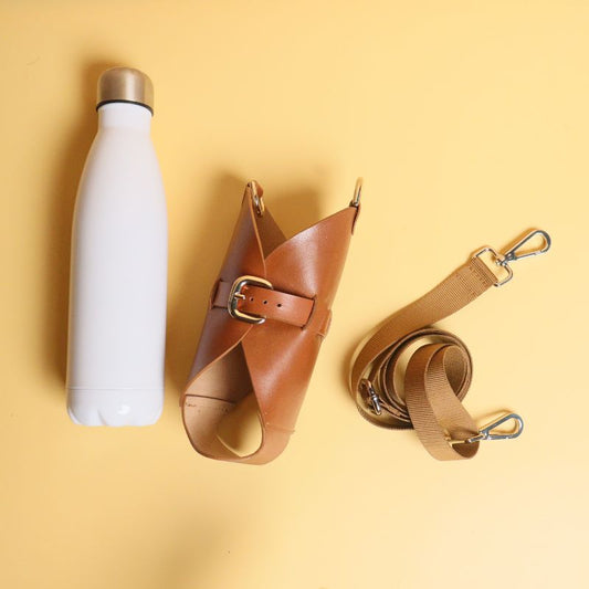 Leather Bottle Carrier Case in Tan