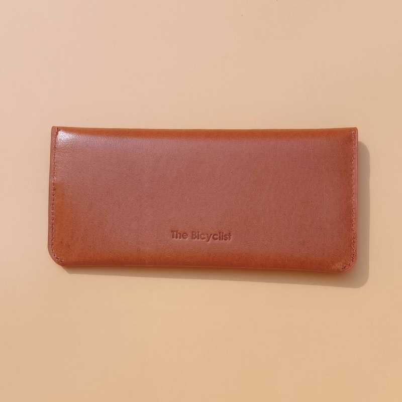 Back view of leather long wallet for women in tan