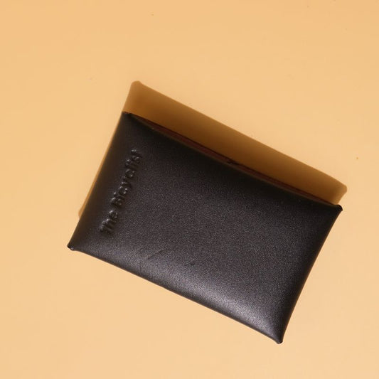 Compact Card Holder-Black Full grain Bovine leather-gold metal snap button-front view-The Bicyclist