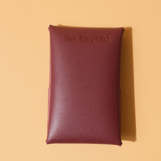 Small Compact Card Holder - Maroon Full grain Bovine leather - gold metal snap button - back view - The Bicyclist