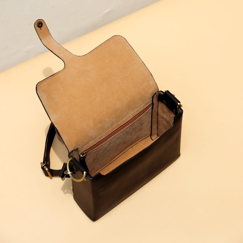 Box Sling Bag  Crossbody Shoulder Satchel for Women in Black Handmade premium full grain genuine Leather: The Bicyclist