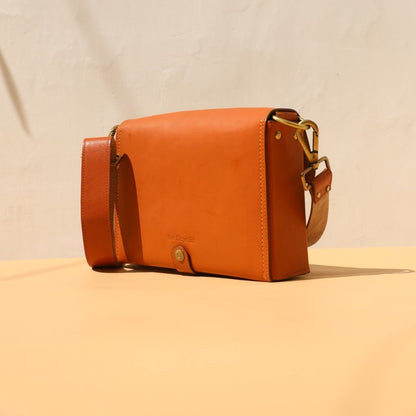 Genuine Leather Handmade Luxury Minimal box bag Crossbody unisex purse Day Side Sling Satchel Bag in Orange: The Bicyclist