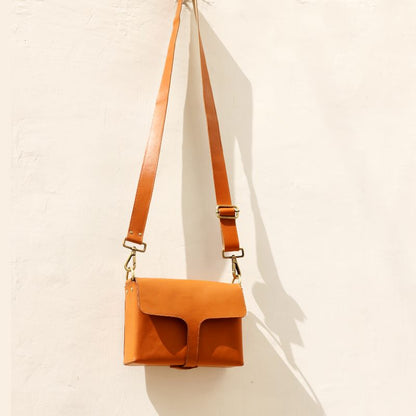 Genuine Leather Handmade Luxury Minimal box bag Crossbody unisex purse Day Side Sling Satchel Bag in Orange: The Bicyclist