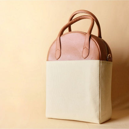 Canvas and Leather Shoulder Bag: Zora in Tan and Off White - Bicyclist: Handmade Leather Goods Leather Goods bicyclistshop