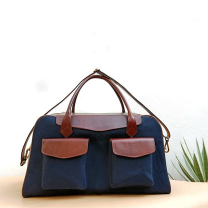 Canvas and Leather Shoulder Travel Bag - Bicyclist: Handmade Leather Goods Leather Goods bicyclistshop