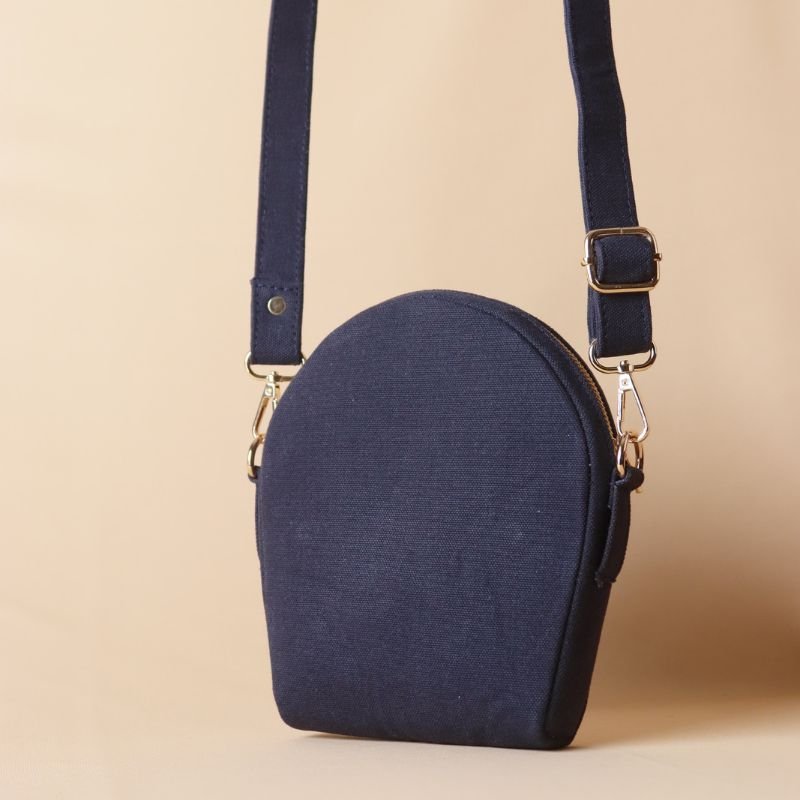 Canvas and Leather Sling in Dark Blue: Olivia - Bicyclist: Handmade Leather Goods Leather Goods Bicyclist: Handmade Leather Goods