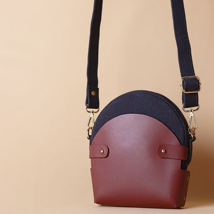 Canvas and Leather Sling in Dark Blue: Olivia - Bicyclist: Handmade Leather Goods Leather Goods Bicyclist: Handmade Leather Goods