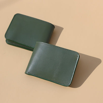 Womens minimal branded handmade slim customizable green bifold genuine pure leather wallet with coin pouch - The Bicyclist