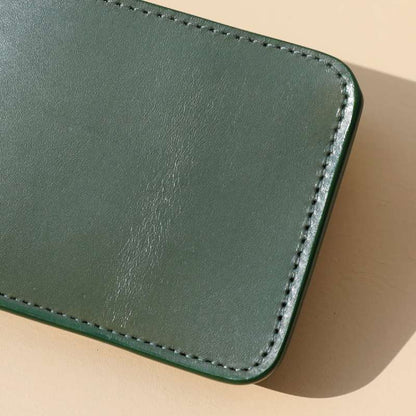 Womens minimal branded handmade slim customizable green bifold genuine pure leather wallet with coin pouch - The Bicyclist