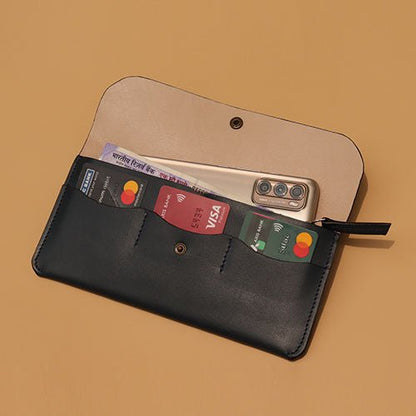 Minimal Womens Handmade Slim Deep Blue Genuine Pure Leather branded Long Wallet purse a birthday gift for her - The Bicyclist