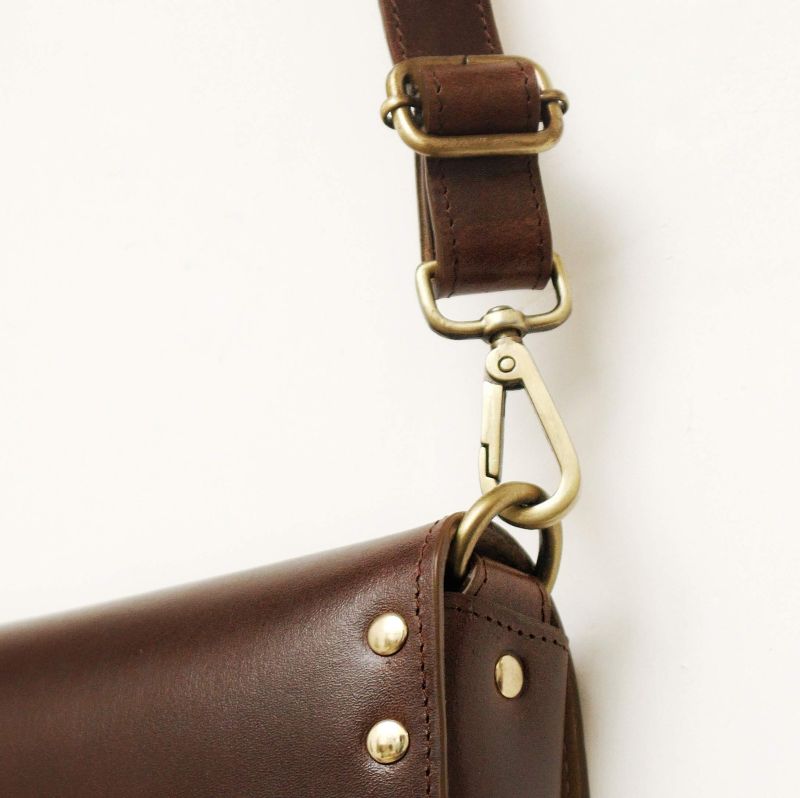 Crossbody Sling Satchel Shoulder Bag for women in Minimal Design handmade with dark brown full grain leather: The Bicyclist