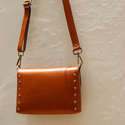 Modern Classic Luxury Minimalist Handmade Tan Crossbody Sling day Satchel Bag for Women in genuine leather: The Bicyclist