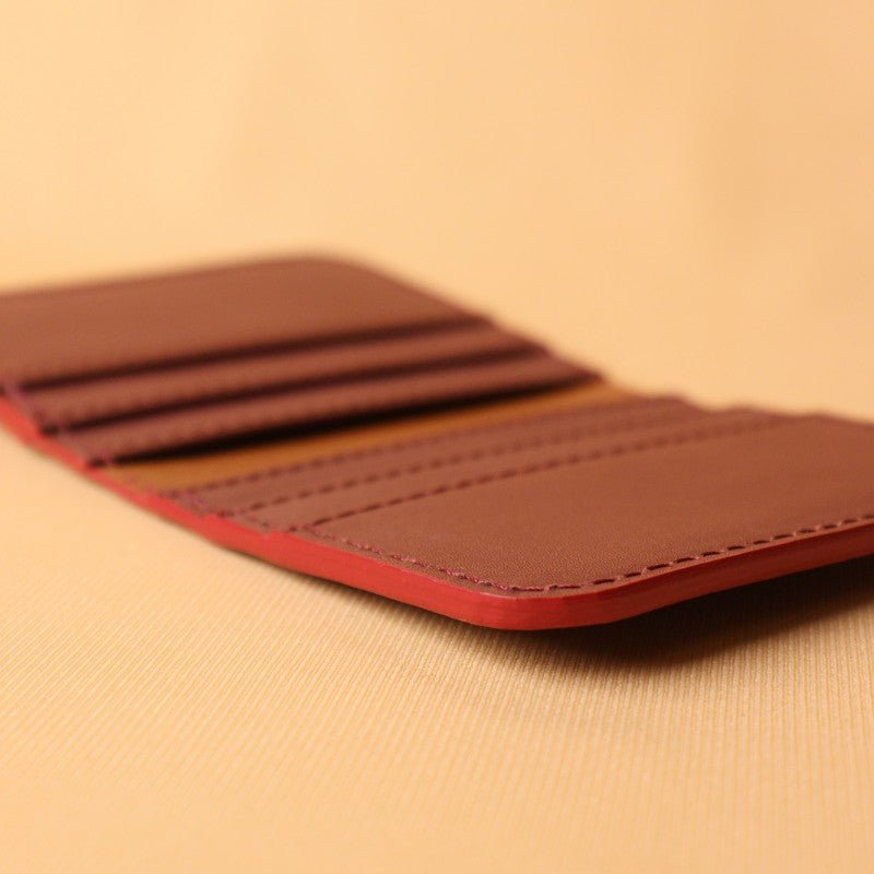 Slim Card Wallet in Maroon - Bicyclist: Handmade Leather Goods Leather Goods Bicyclist: Handmade Leather Goods