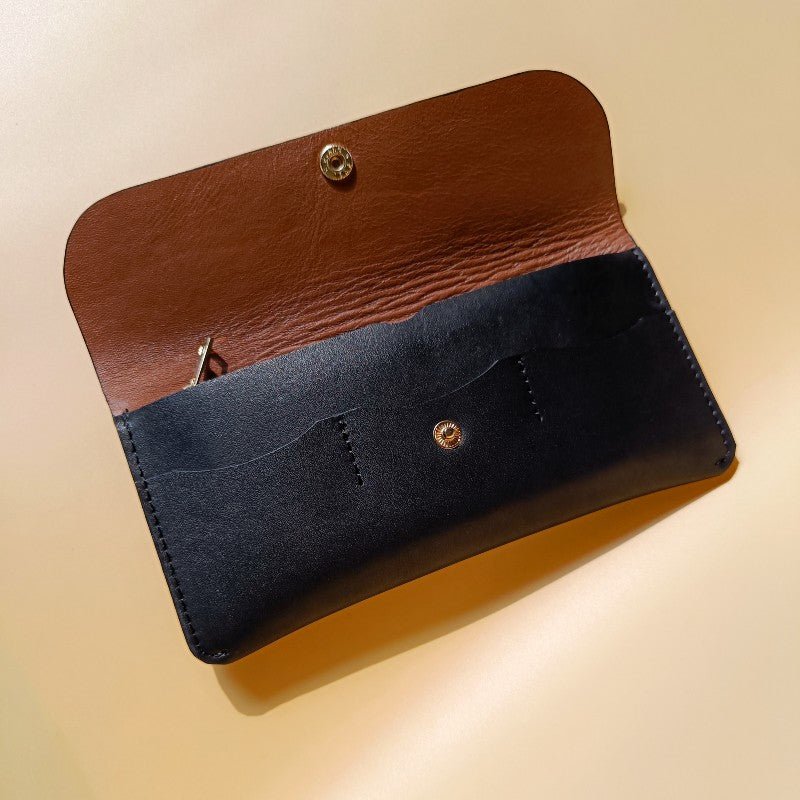 Slim Long Wallet for Women in Black - Bicyclist: Handmade Leather Goods Leather Goods bicyclistshop