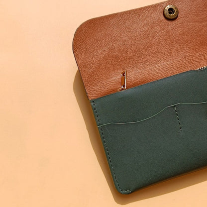 Slim Long Wallet for Women in Dark Green - Bicyclist: Handmade Leather Goods Leather Goods bicyclistshop