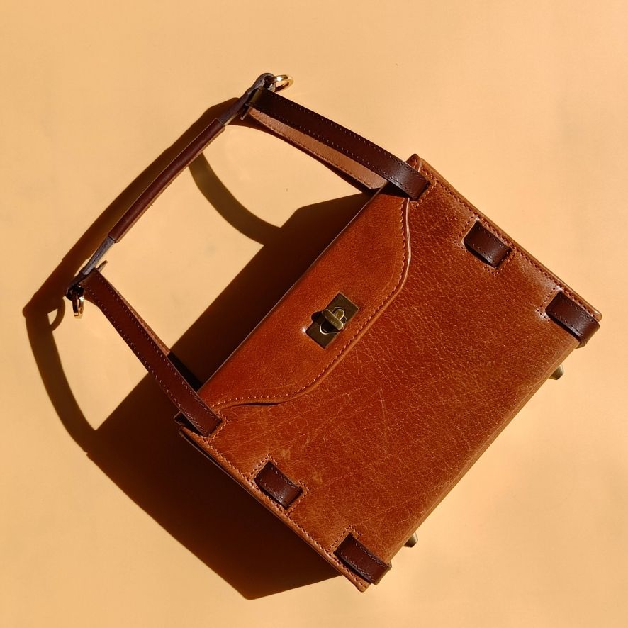 Structured Box Shoulder Handbag in Tan: Luna - Bicyclist: Handmade Leather Goods Leather Goods bicyclistshop