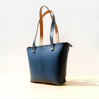 Luxury  genuine handmade Blue leather Womens office work tote customized handbag with zipper for ladies - The Bicyclist