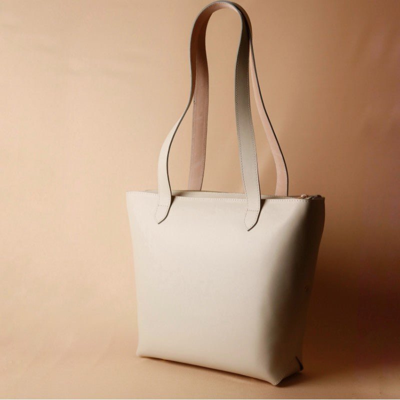 Tote Handbag in White with Zipped Closure: Lilly - Bicyclist: Handmade Leather Goods Leather Goods bicyclistshop